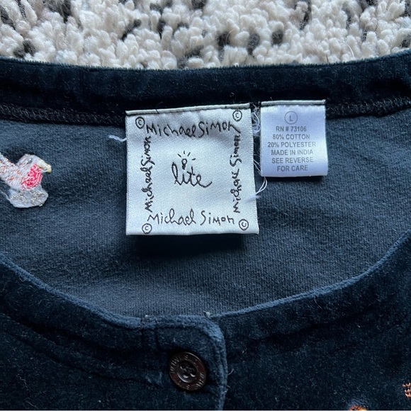 Michael Simon Lite Christmas Cardigan Black Green Embroidered Trees Women’s L - Picture 10 of 16